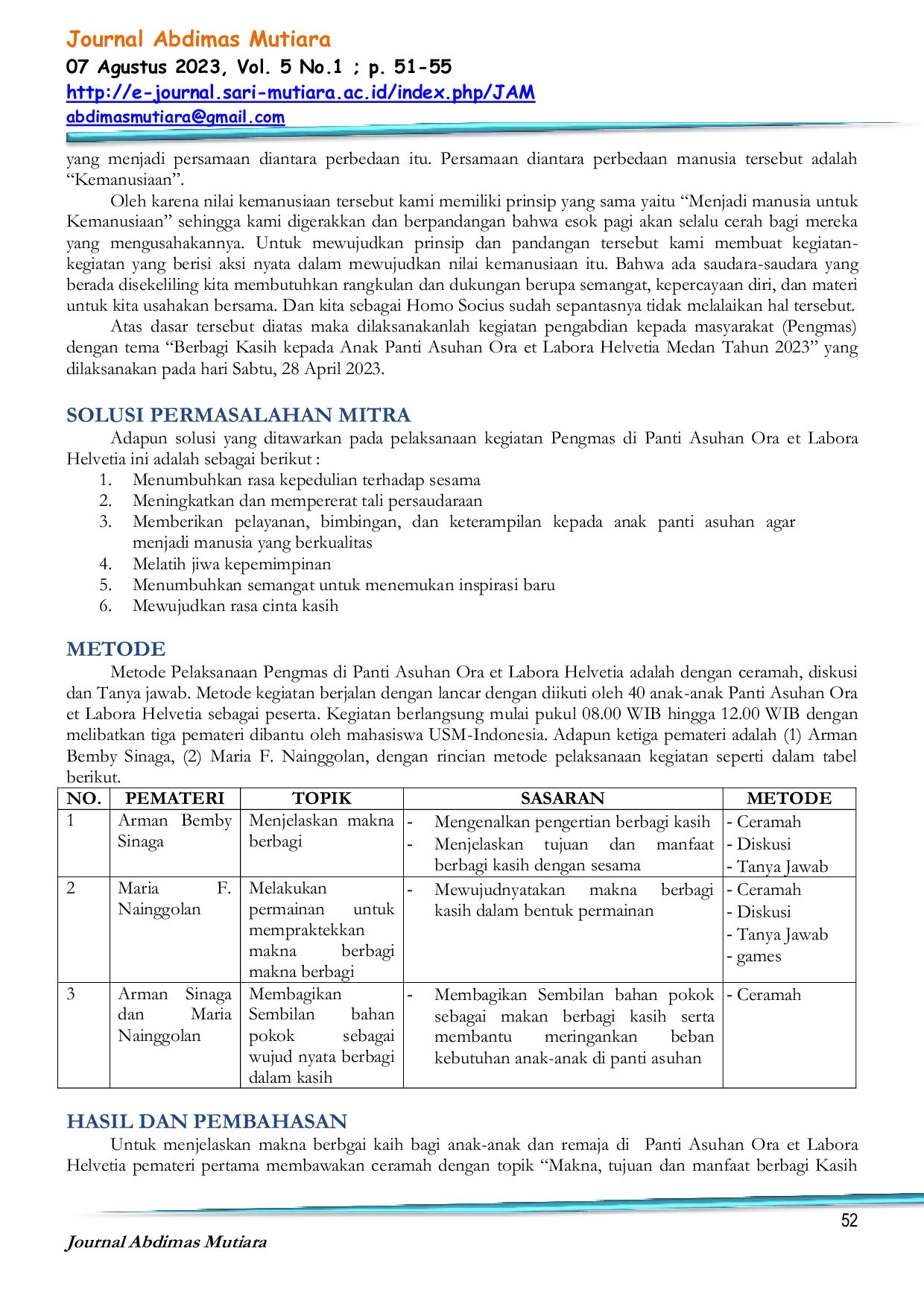 JURIS Berbagi Kasih Kepada Anak Panti Asuhan Ora et Labora Helvetia Medan Tahun 2023