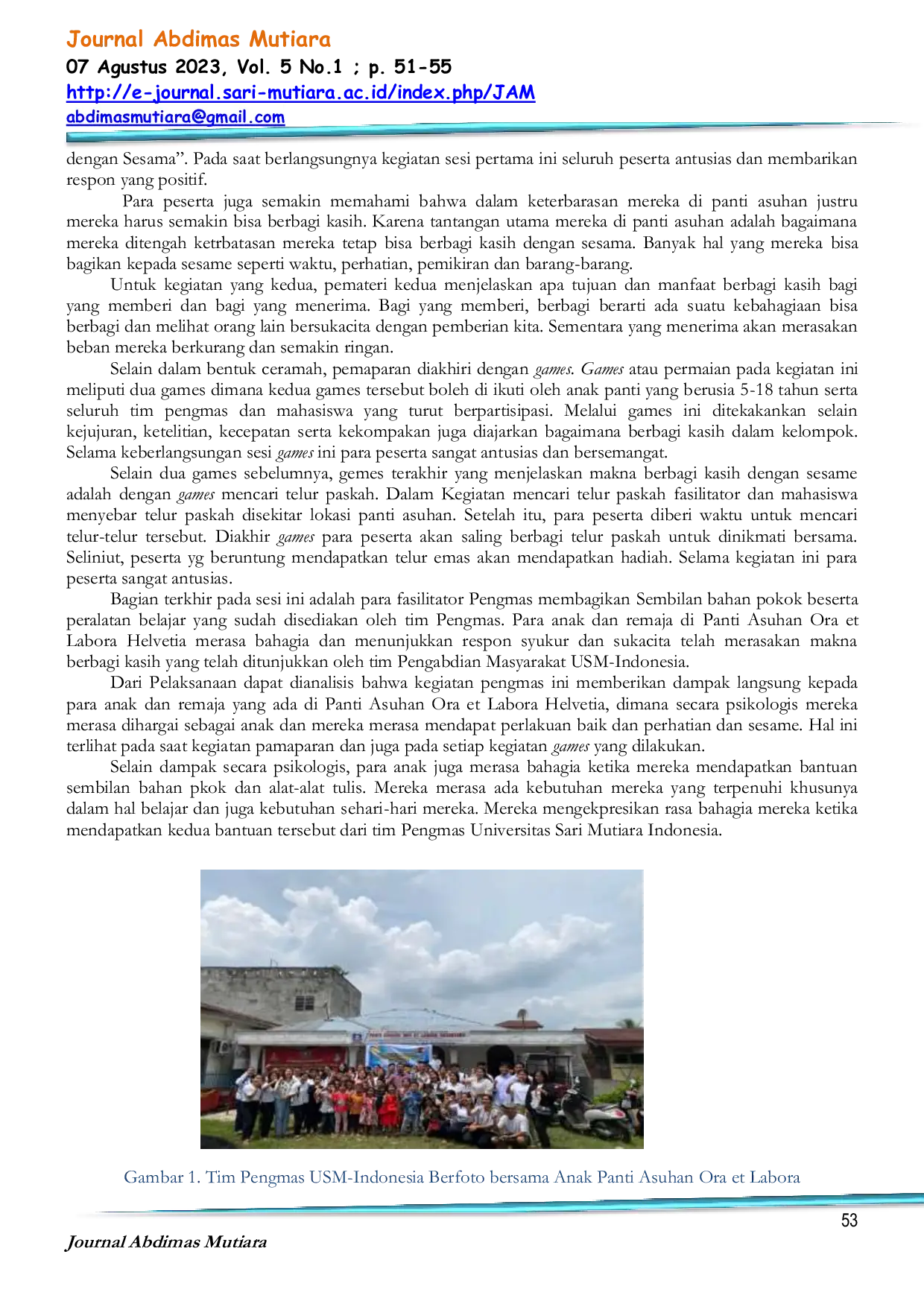 JURIS Berbagi Kasih Kepada Anak Panti Asuhan Ora et Labora Helvetia Medan Tahun 2023