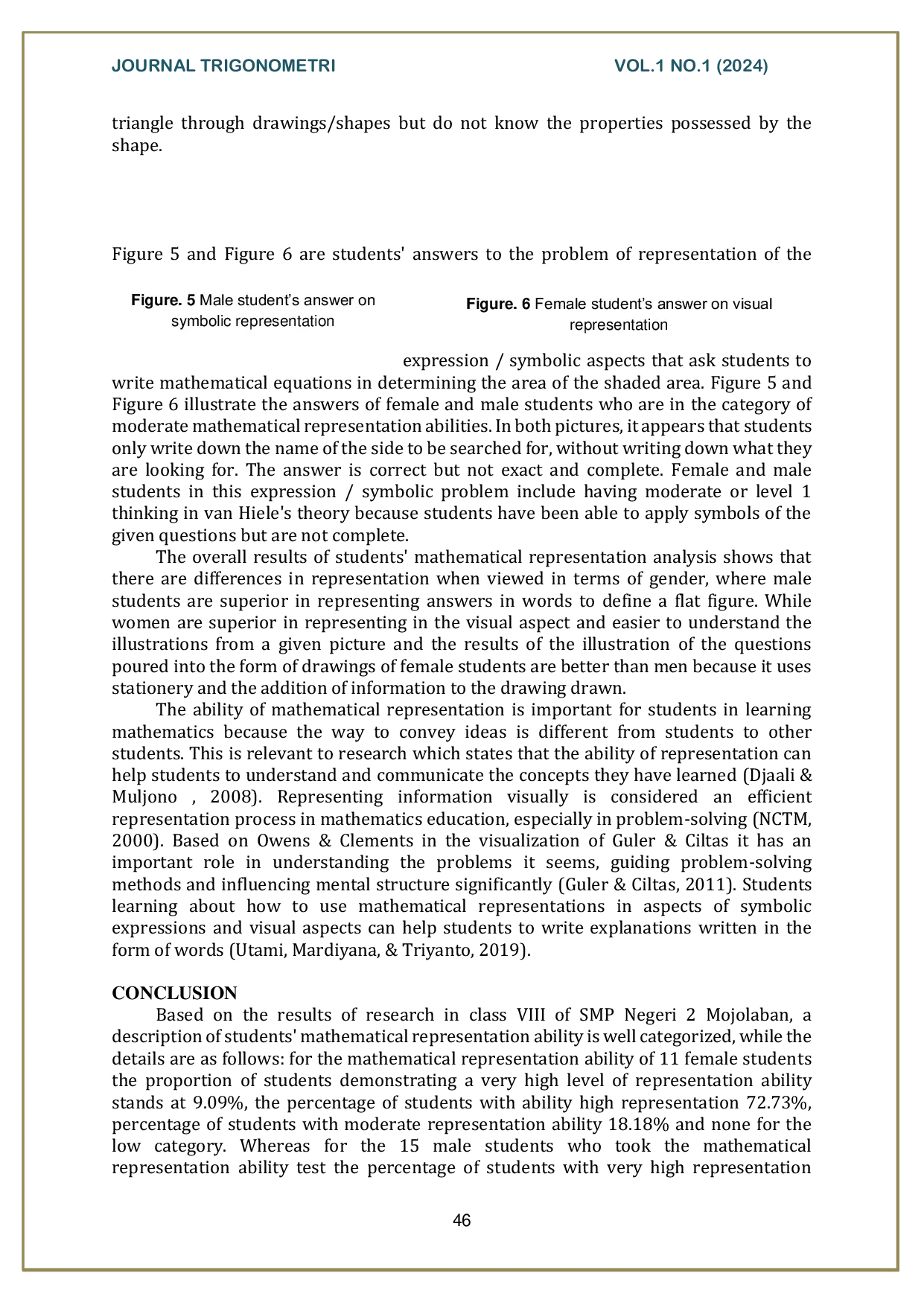 JURIS The Ability Of Mathematical Representation On Junior High School Students In Rectangular And Triangle Based On Gender