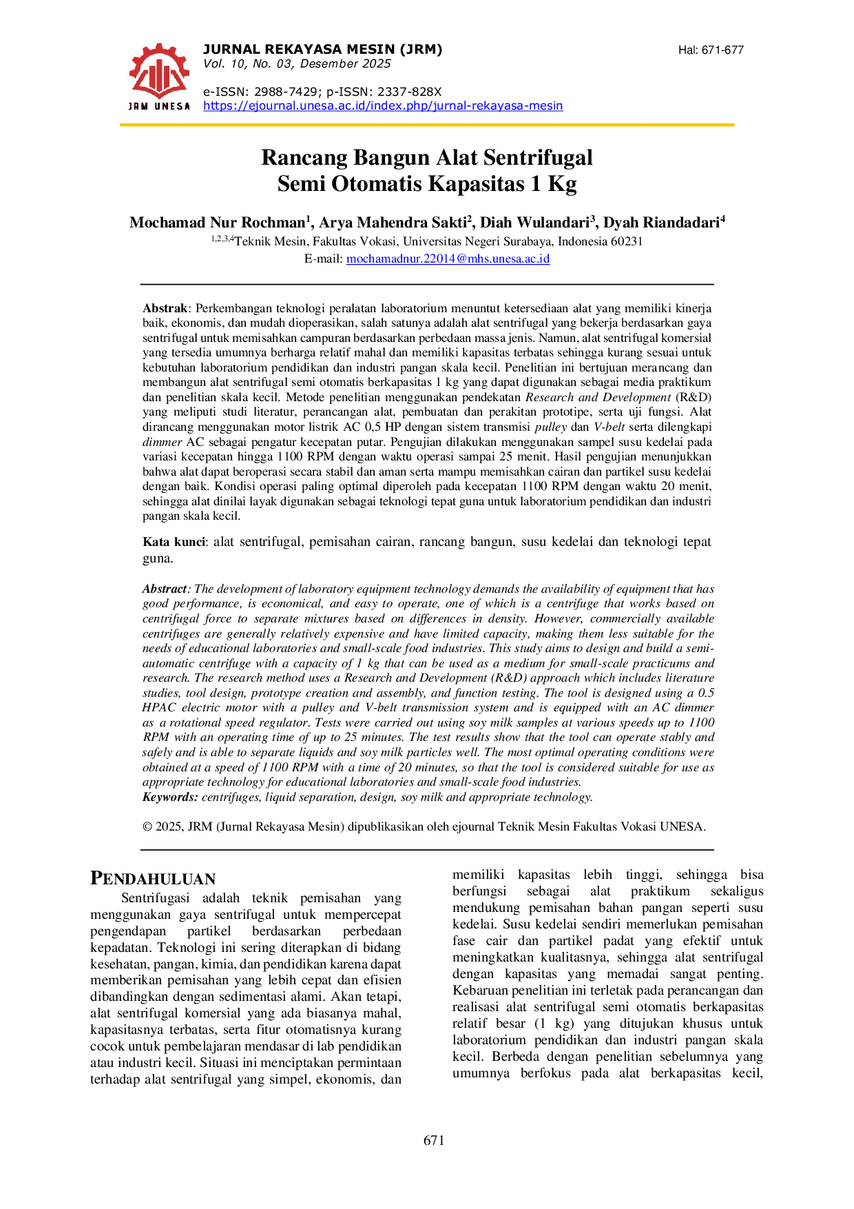 JURIS Design and Development of a Semi automatic Centrifugal Device with a 1 kg Capacity