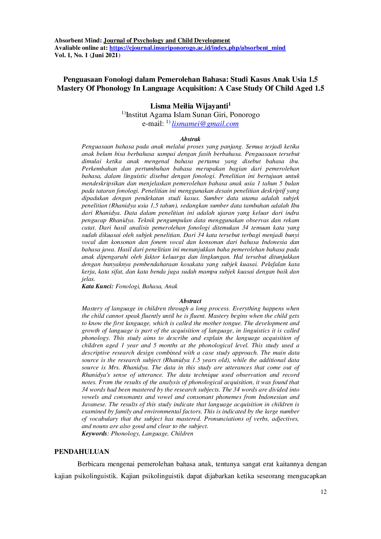 JURIS Penguasaan Fonologi dalam Pemerolehan Bahasa Studi Kasus Anak Usia 1 5