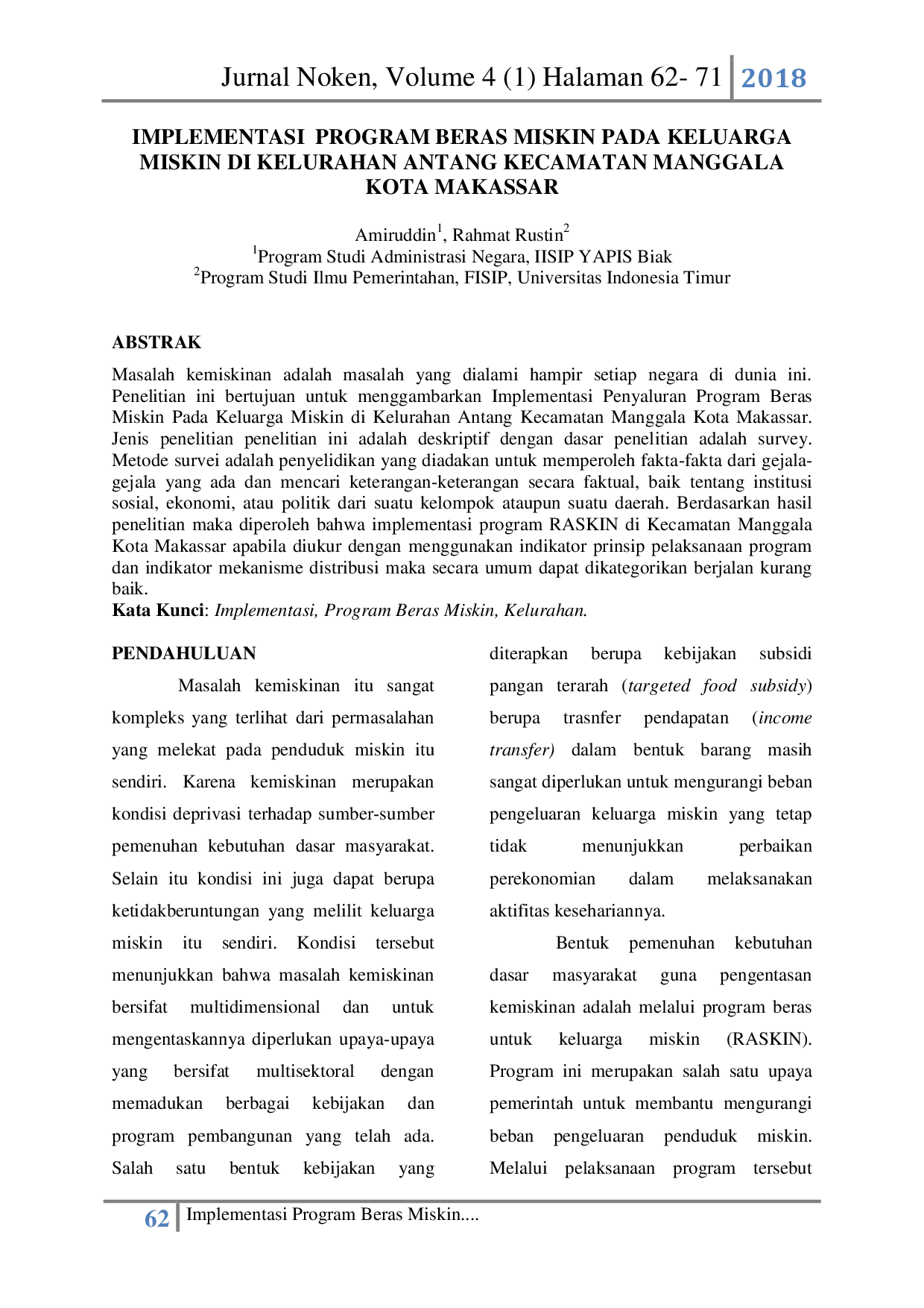 juris Implementasi Program Beras Miskin Pada Keluarga Miskin di Kelurahan Antang Kecamatan Manggala Kota Makassar