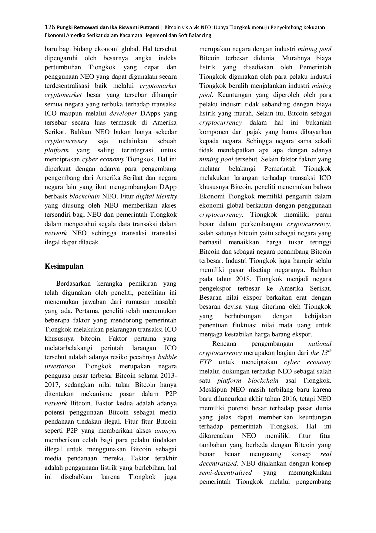 juris Bitcoin vis a vis NEO Upaya Tiongkok menuju Penyeimbang Kekuatan Ekonomi Amerika Serikat dalam Kacamata Hegemoni dan Soft Balancing