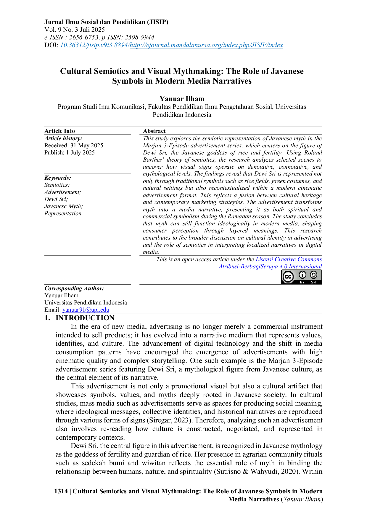 JURIS Cultural Semiotics and Visual Mythmaking The Role of Javanese Symbols in Modern Media Narratives
