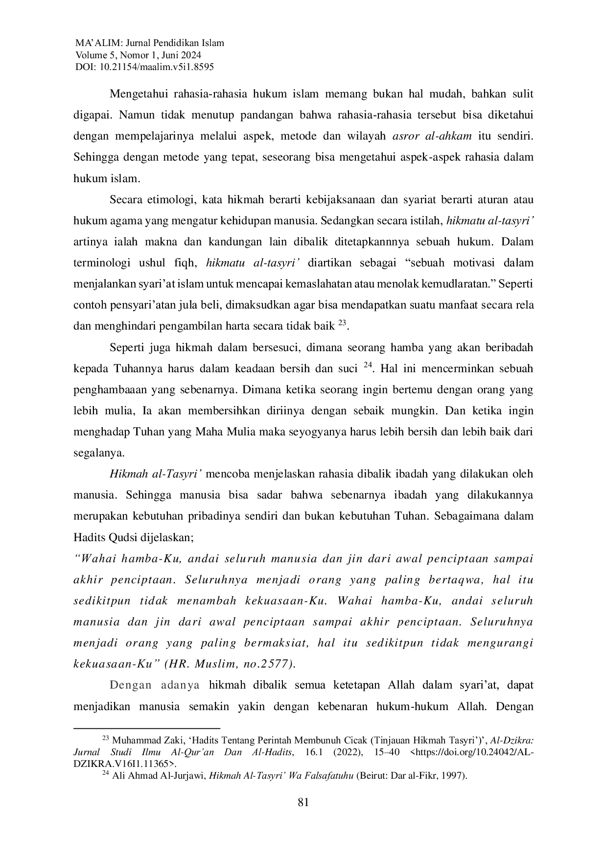 JURIS Muatan Hikmah At Tasyri dalam Pengembangan Kurikulum Pendidikan Agama Islam