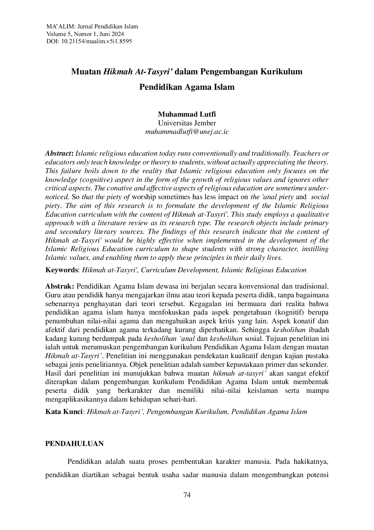 JURIS Muatan Hikmah At Tasyri dalam Pengembangan Kurikulum Pendidikan Agama Islam