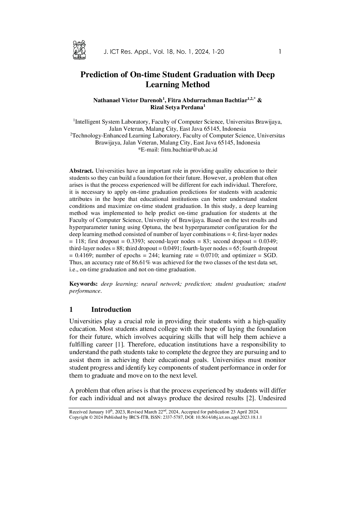 JURIS Prediction of On time Student Graduation with Deep Learning Method