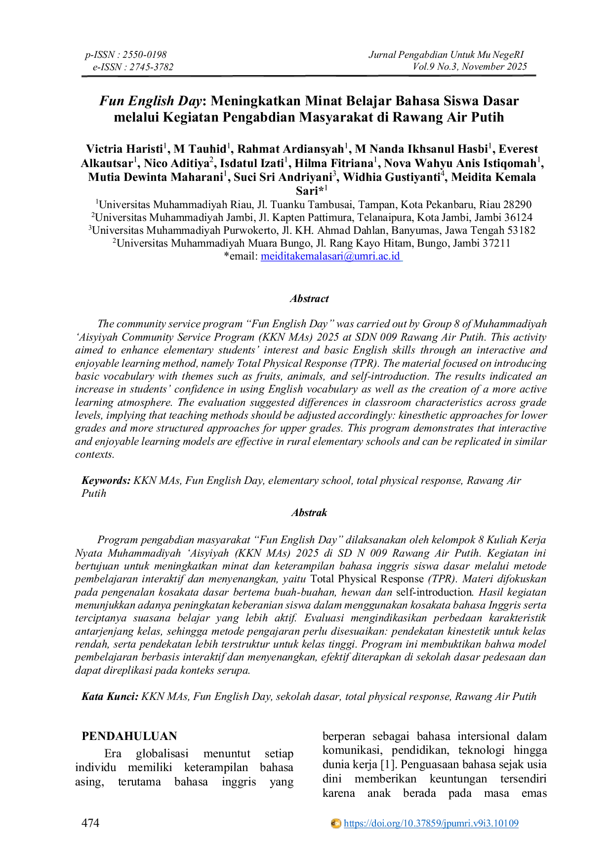 JURIS Fun English Day Enhancing Elementary School Students Language Learning Interest through Community Service in Rawang Air Putih