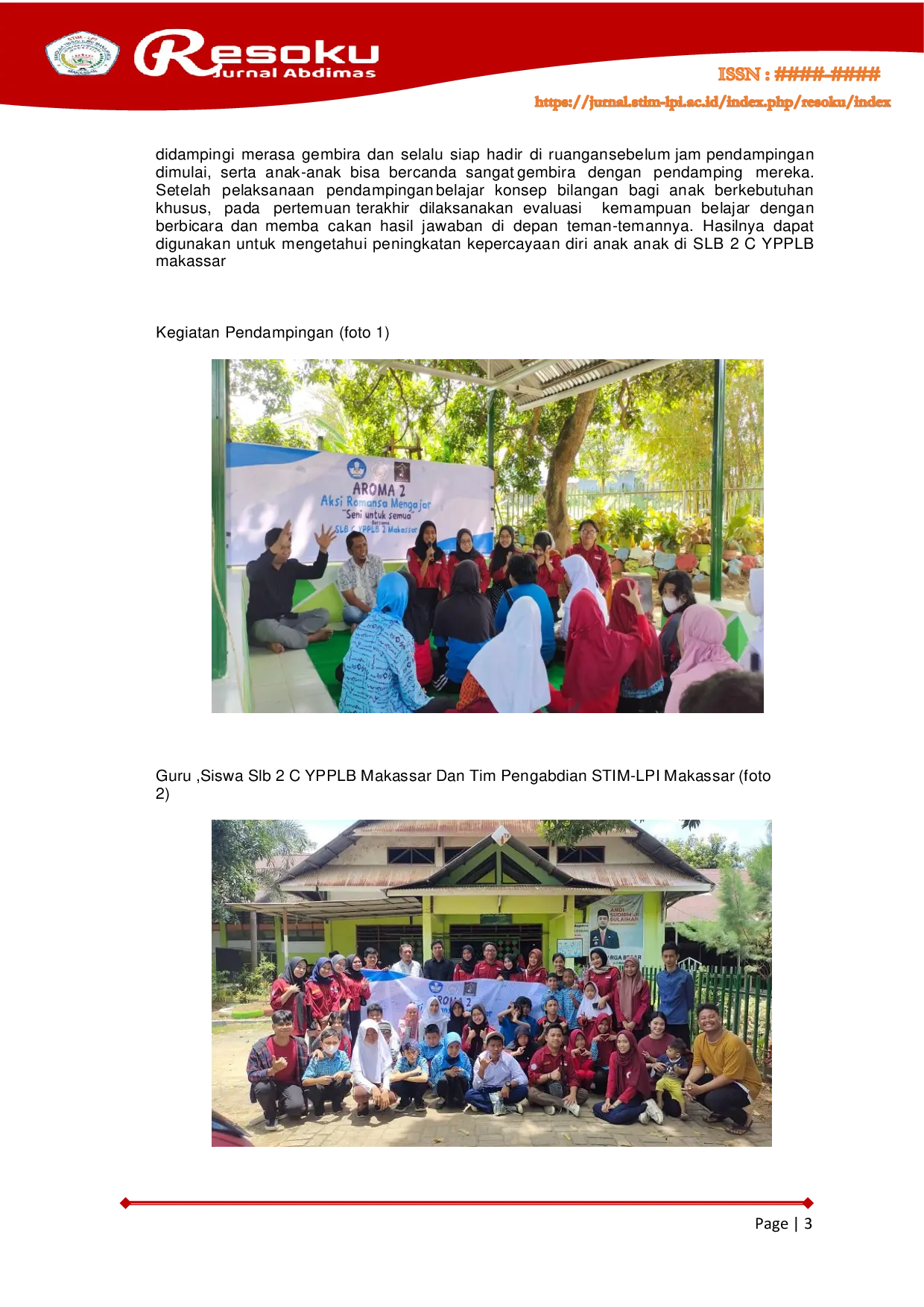 JURIS PKM Pembinaan Kepercayaan Diri Untuk Anak Berkebutuhan Khusus di SLB 2 C YPPLB Makassar