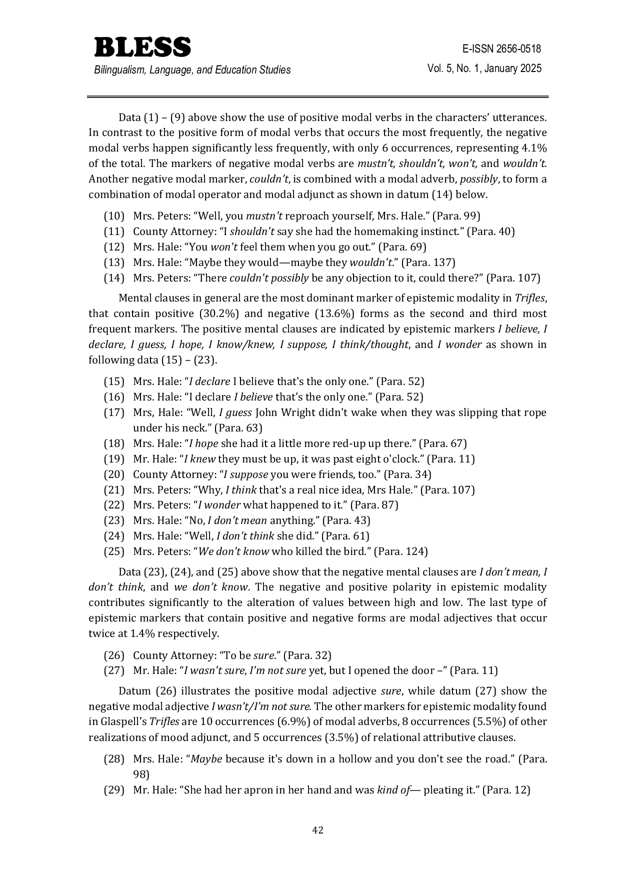 JURIS Linguistic Expressions of Certainty and Uncertainty in Susan Glaspell s Trifles A Study of Epistemic Modality