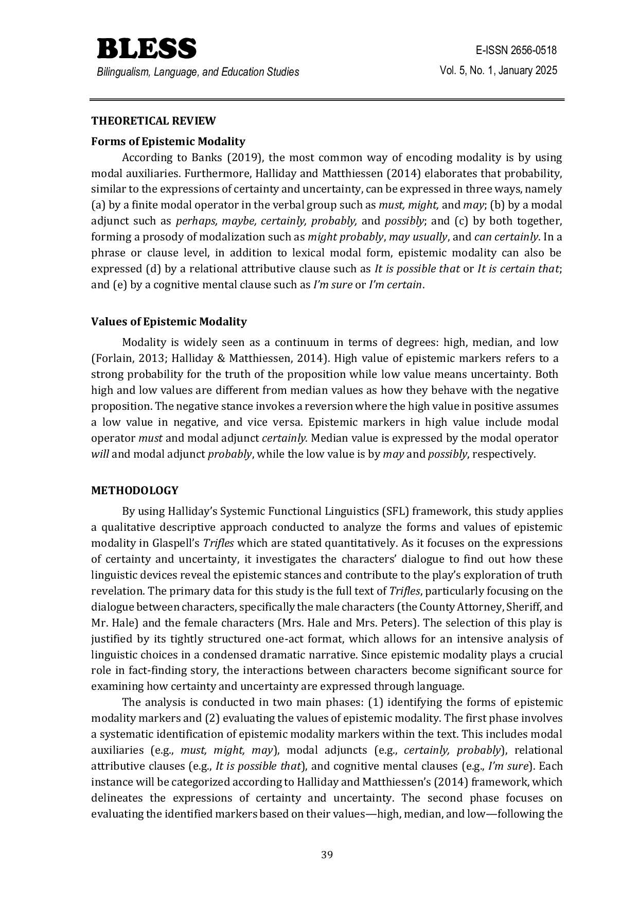 JURIS Linguistic Expressions of Certainty and Uncertainty in Susan Glaspell s Trifles A Study of Epistemic Modality