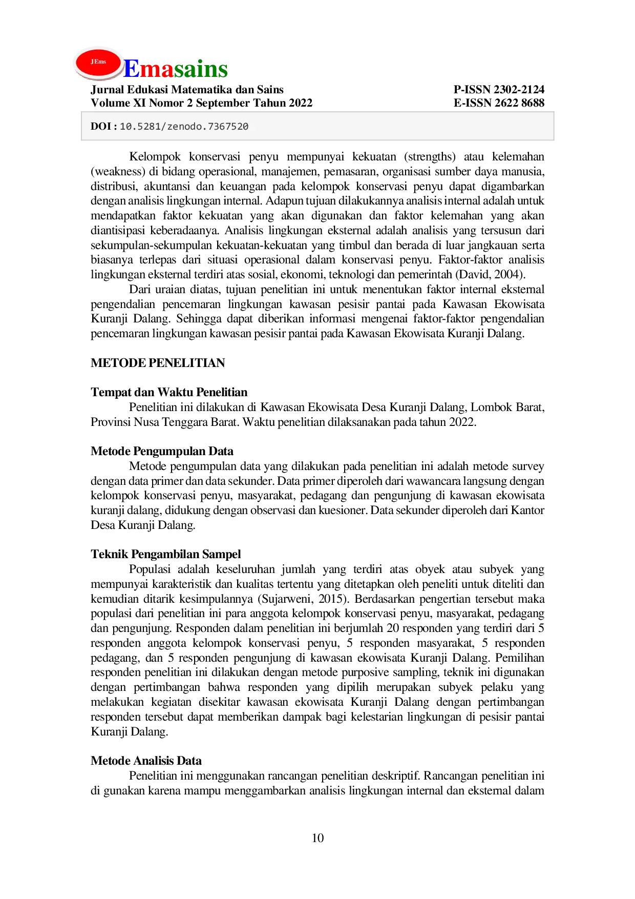 JURIS Faktor yang mempengaruhi Pengendalian Pencemaran Lingkungan Kawasan Pesisir Pantai pada Kawasan Ekowisata Kuranji Dalang