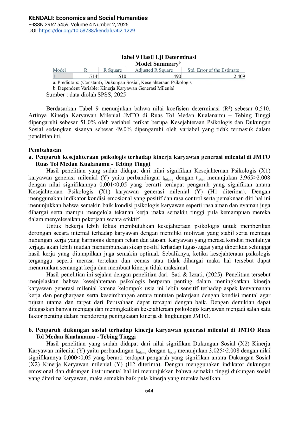 JURIS Kesejahteraan Psikologis Dan Dukungan Sosial Dalam Meningkatkan Kinerja Karyawan Milenial JMTO