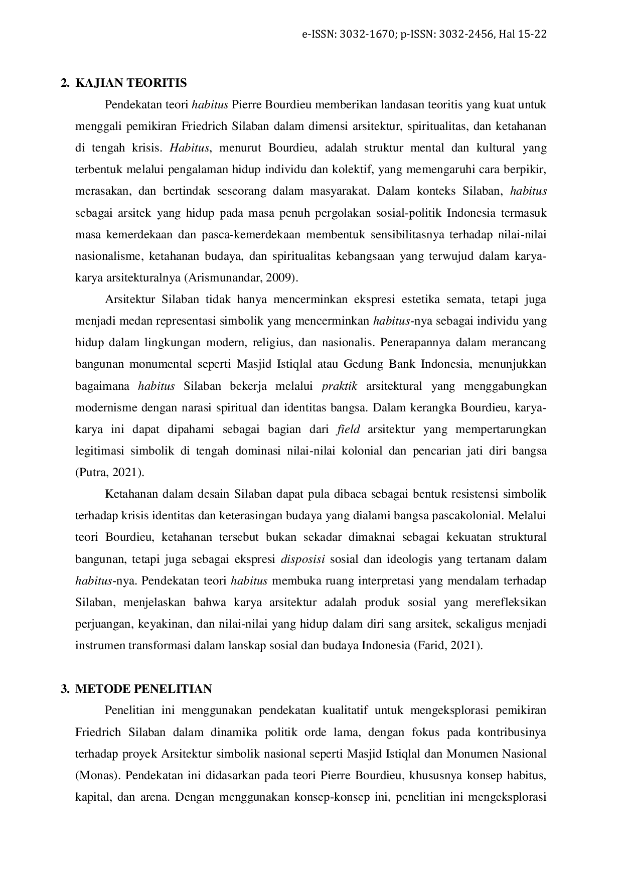 JURIS Menggali Pemikiran Friedrich Silaban Arsitektur Spiritualitas dan Ketahanan di Tengah Krisis Melalui Pendekatan Teori Pierre Bourdieu Habitus