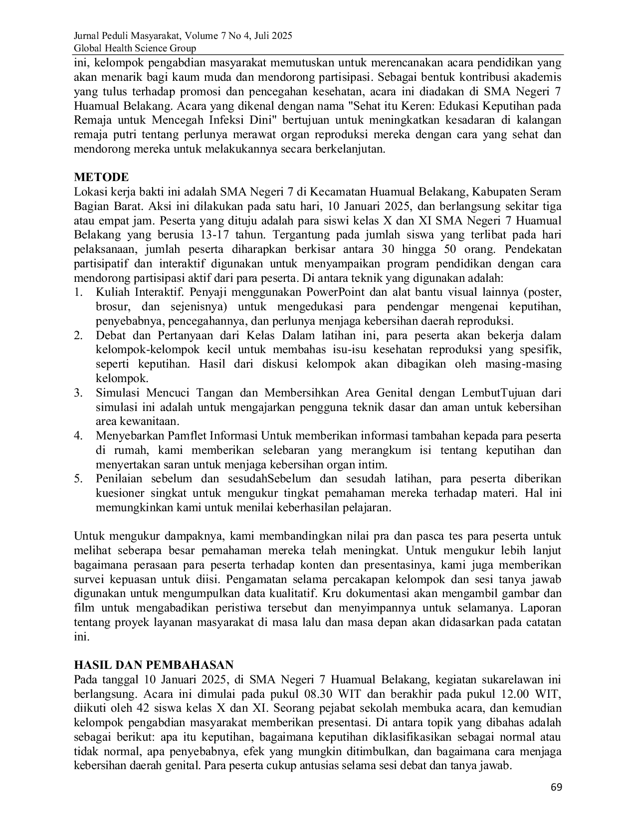 JURIS Sehat itu Keren Edukasi Keputihan pada Remaja untuk Cegah Infeksi Sejak Dini