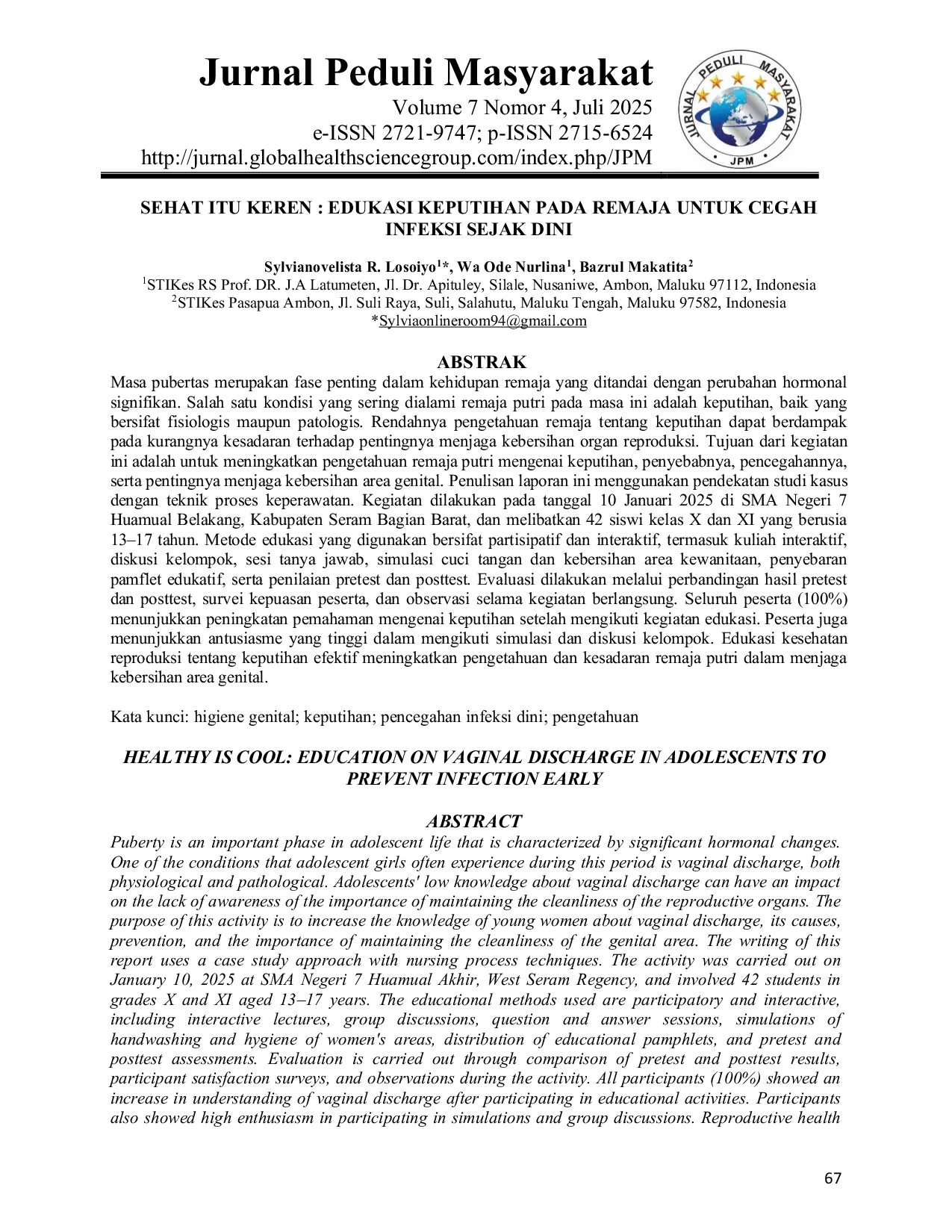 JURIS Sehat itu Keren Edukasi Keputihan pada Remaja untuk Cegah Infeksi Sejak Dini