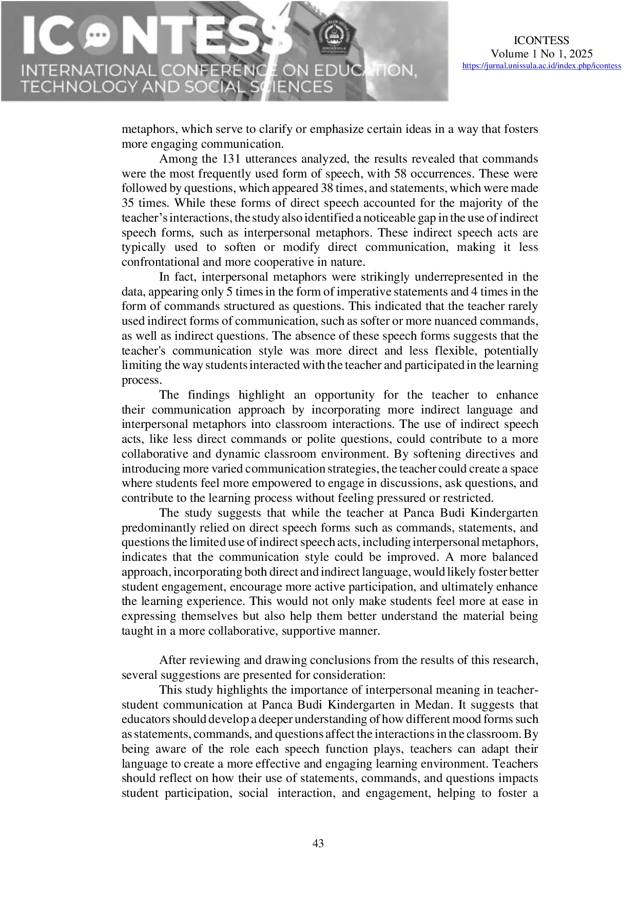 JURIS Interpersonal Grammatical Metaphor in Teacher Students Interaction in Kindergarten