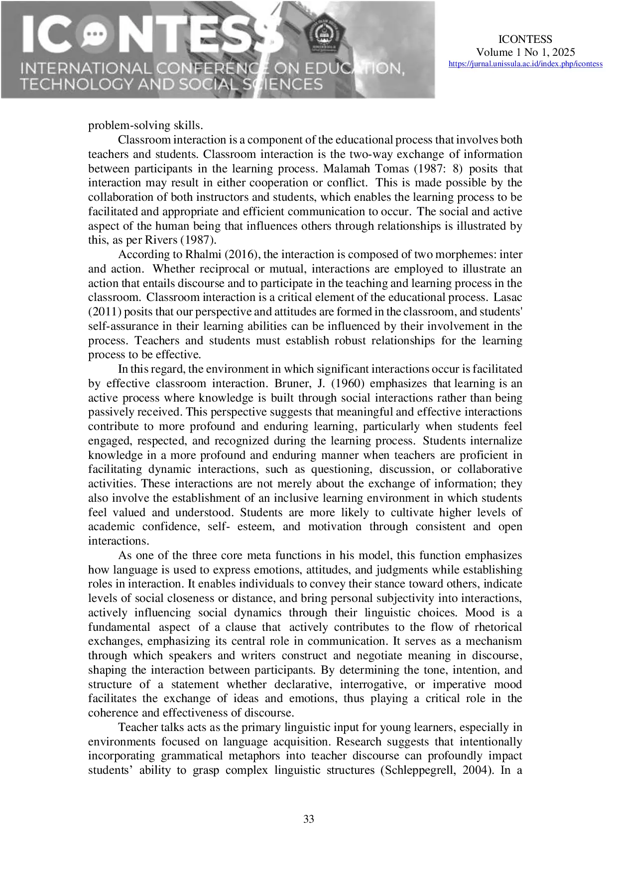 JURIS Interpersonal Grammatical Metaphor in Teacher Students Interaction in Kindergarten