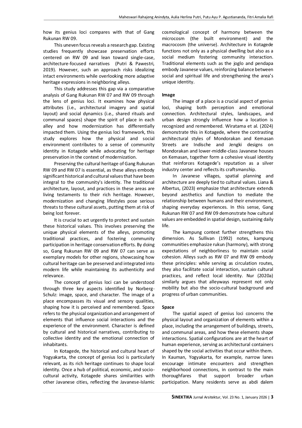JURIS Identification of Genius Loci in Historical District with The Case Study of Two Alleys in Purbayan Kotagede Yogyakarta