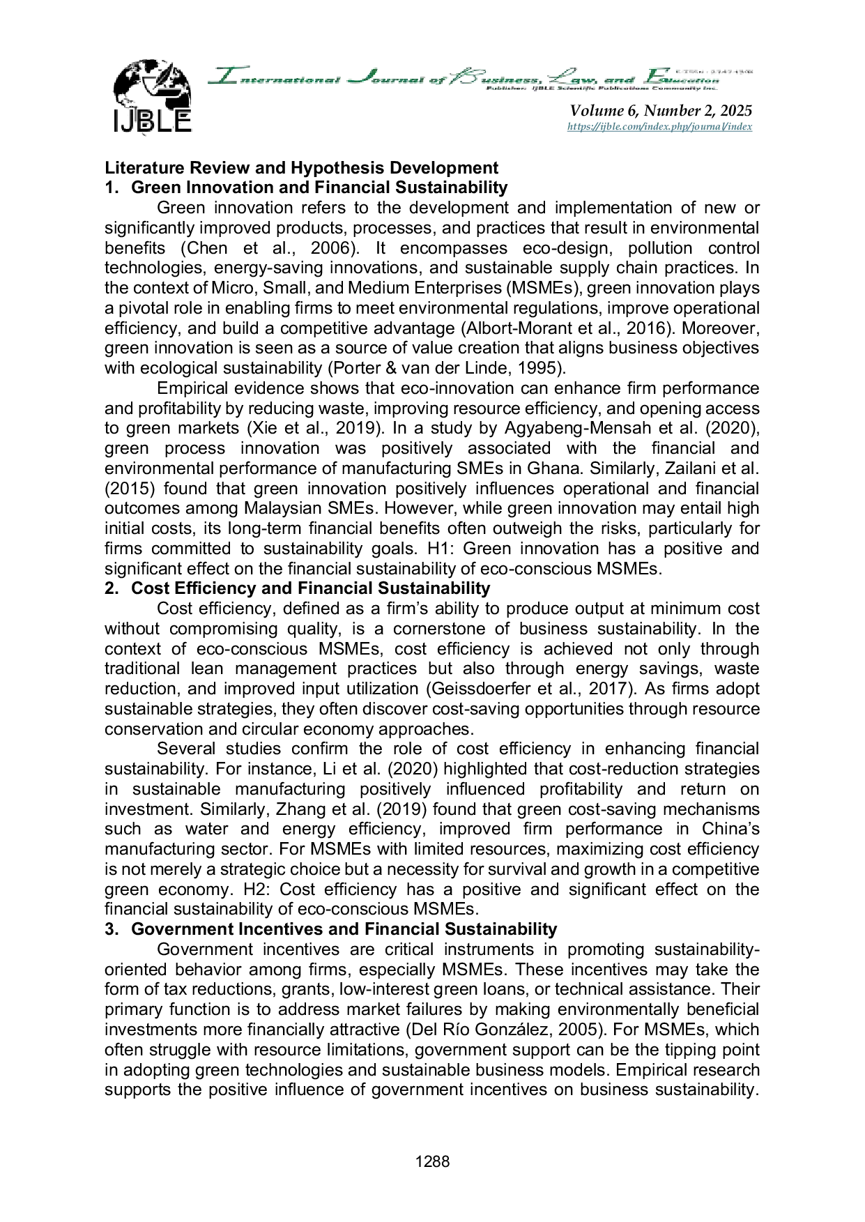 JURIS The Role of Green Innovation Cost Efficiency and Government Incentives on the Financial Sustainability of Eco Conscious MSMEs