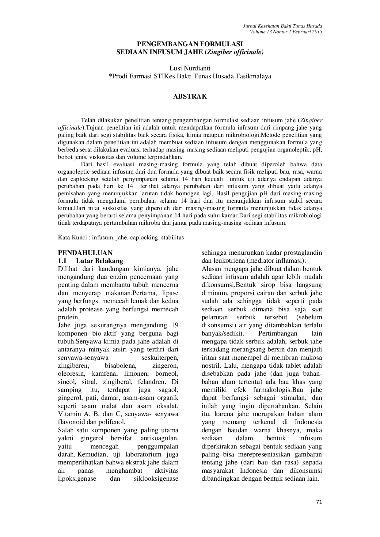 JURIS PENGEMBANGAN FORMULASI SEDIAAN INFUSUM JAHE Zingiber officinale