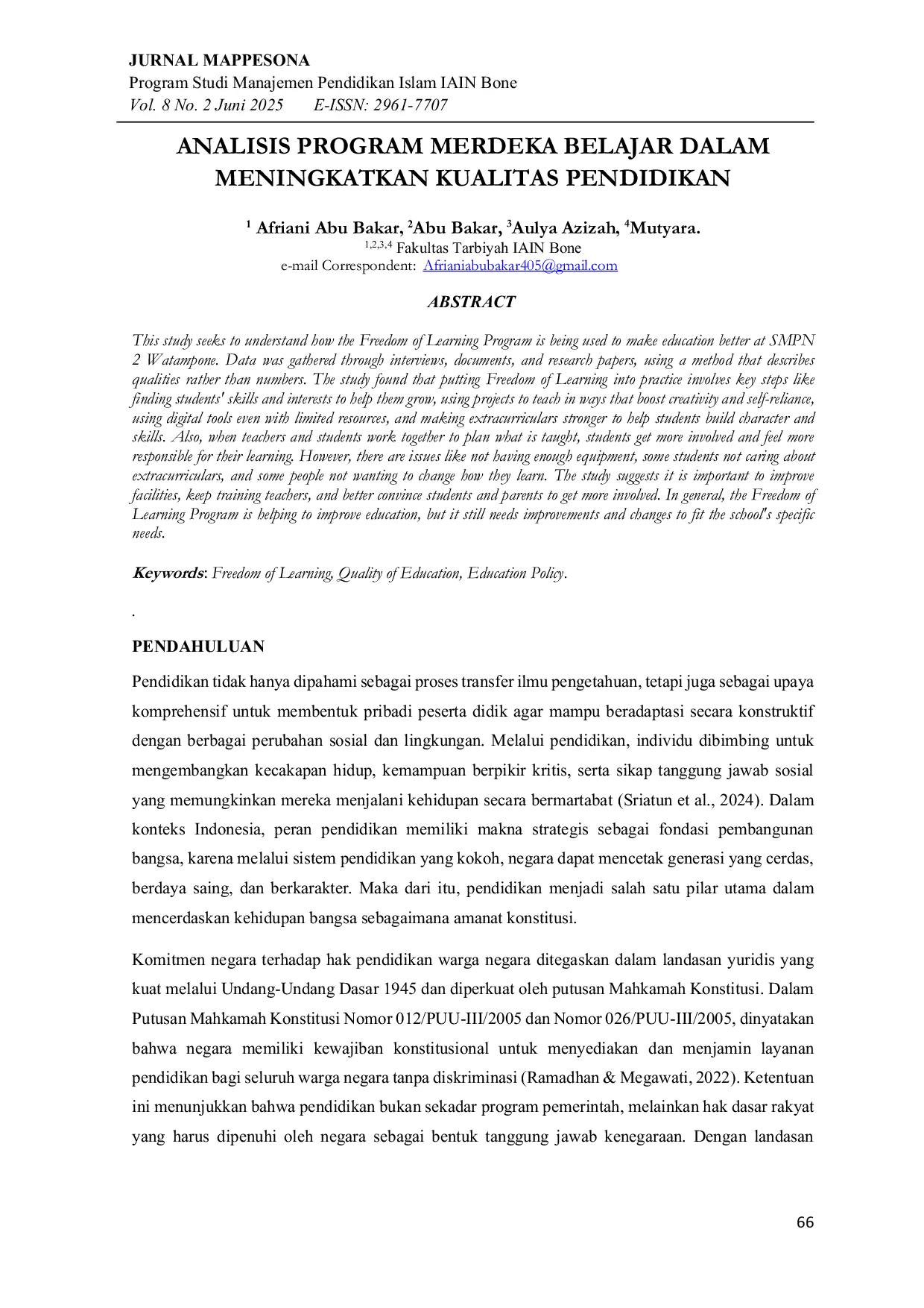 JURIS Analisis Program Merdeka Belajar dalam Meningkatkan Kualitas Pendidikan