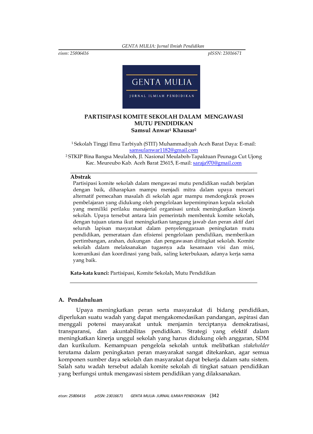 JURIS Partisipasi Komite Sekolah Dalam Mengawasi Mutu Pendidikan