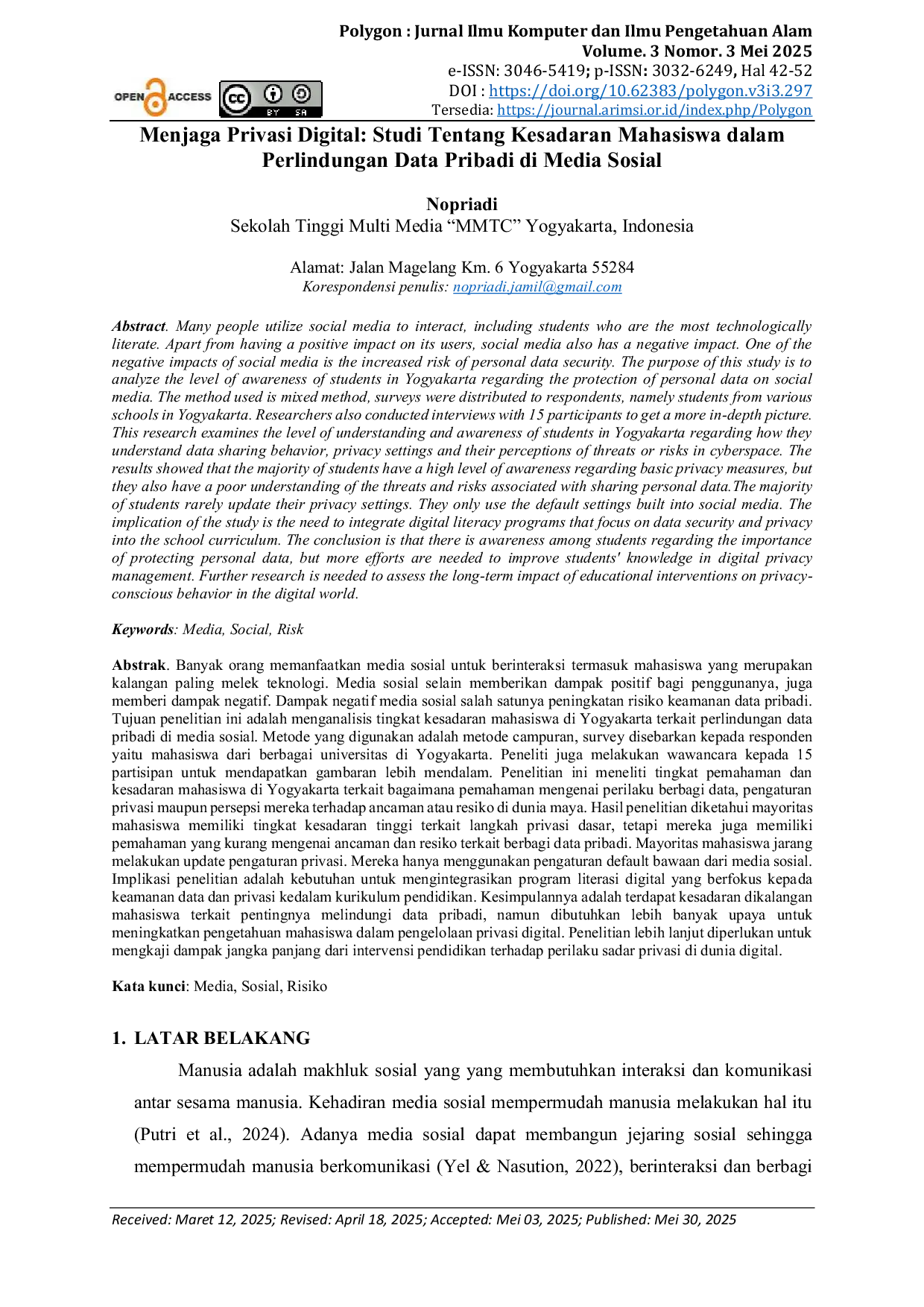 JURIS Menjaga Privasi Digital Studi Tentang Kesadaran Mahasiswa dalam Perlindungan Data Pribadi di Media Sosial