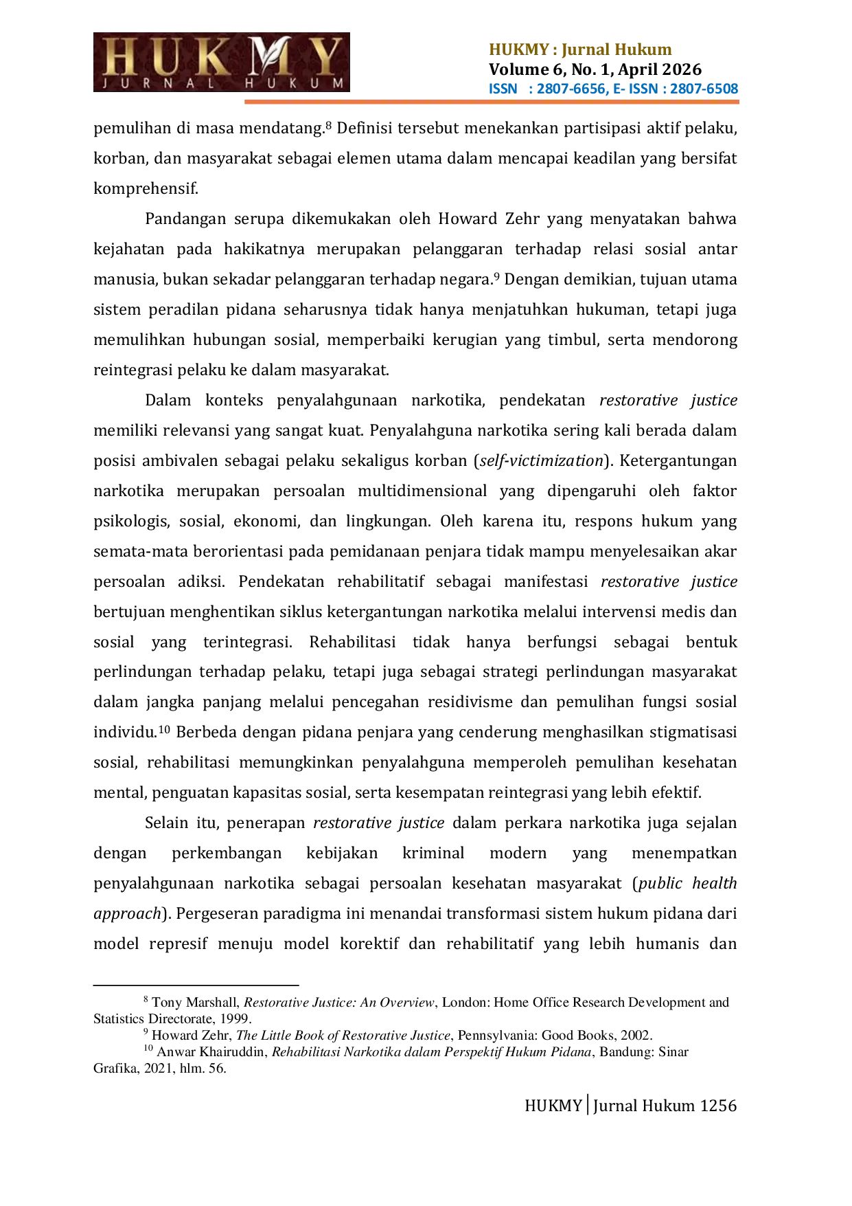 JURIS Penanganan Tindak Pidana Penyalahguna Narkotika Dalam Perspektif Restorative Justice