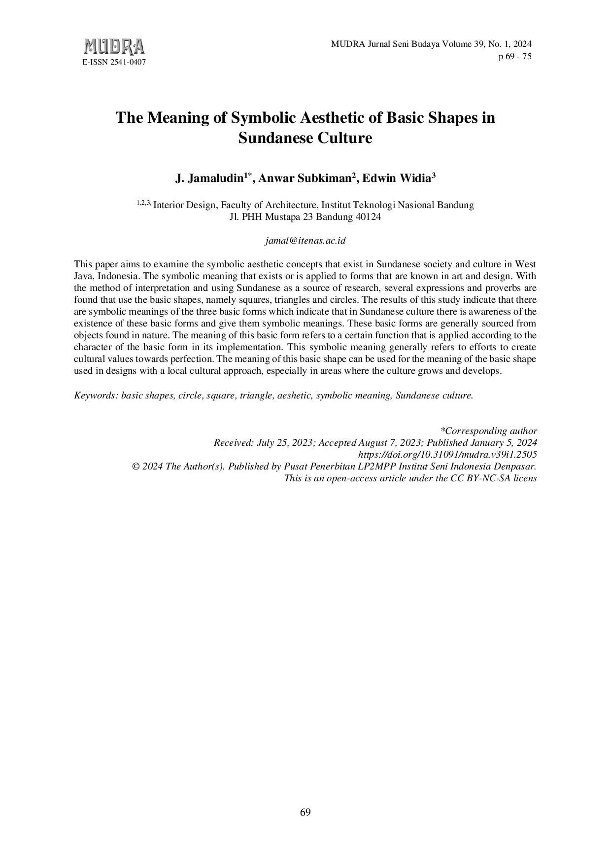 JURIS The Meaning of Symbolic Aesthetic of Basic Shapes in Sundanese Culture