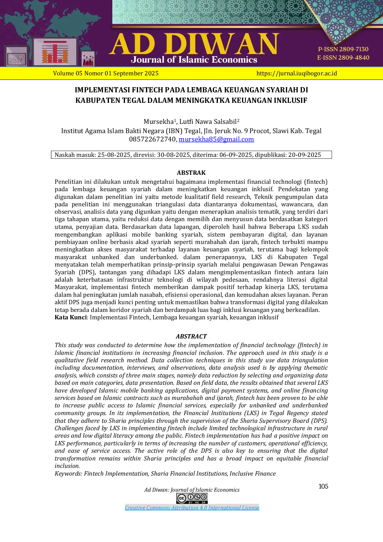 JURIS Implementasi Fintech Pada Lembaga Keuangan Syariah Di Kabupaten Tegal Dalam Meningkatkan Keuangan Inklusif