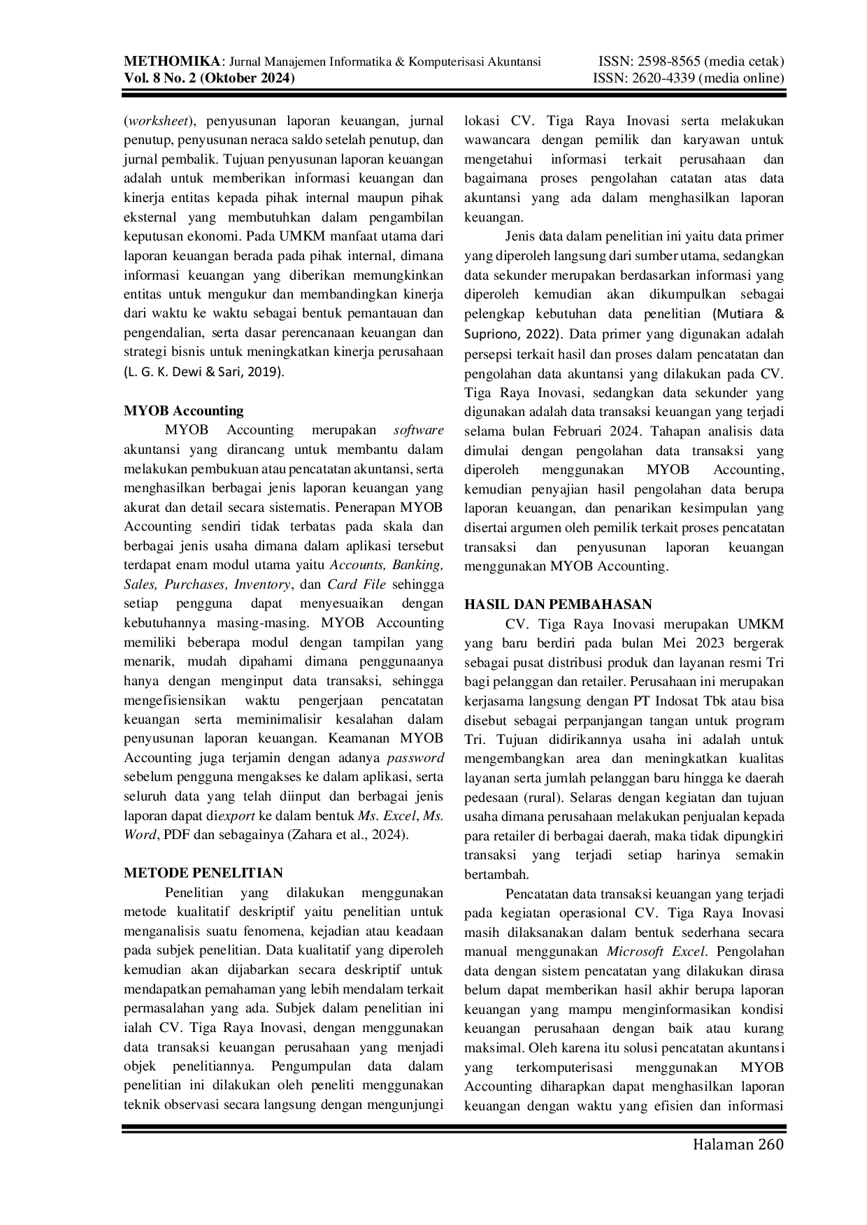 JURIS Implementasi MYOB Accounting Plus V18 dalam Pengolahan Data Akuntansi pada CV Tiga Raya Inovasi