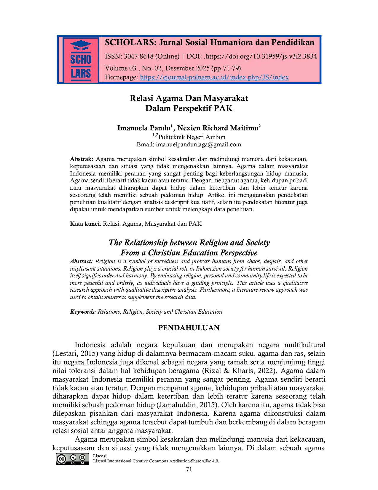 JURIS Relasi Agama Dan Masyarakat Dalam Perspektif PAK