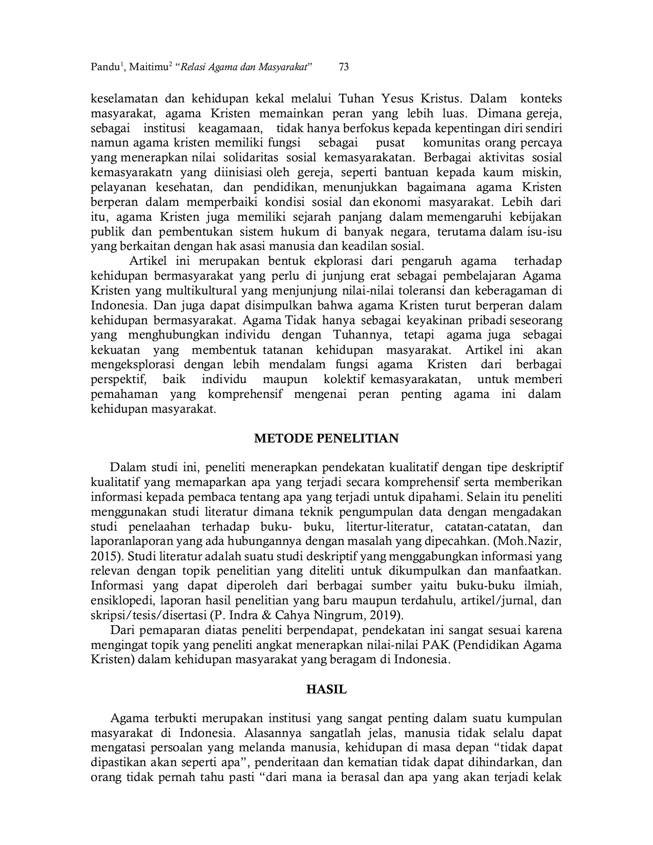 JURIS Relasi Agama Dan Masyarakat Dalam Perspektif PAK