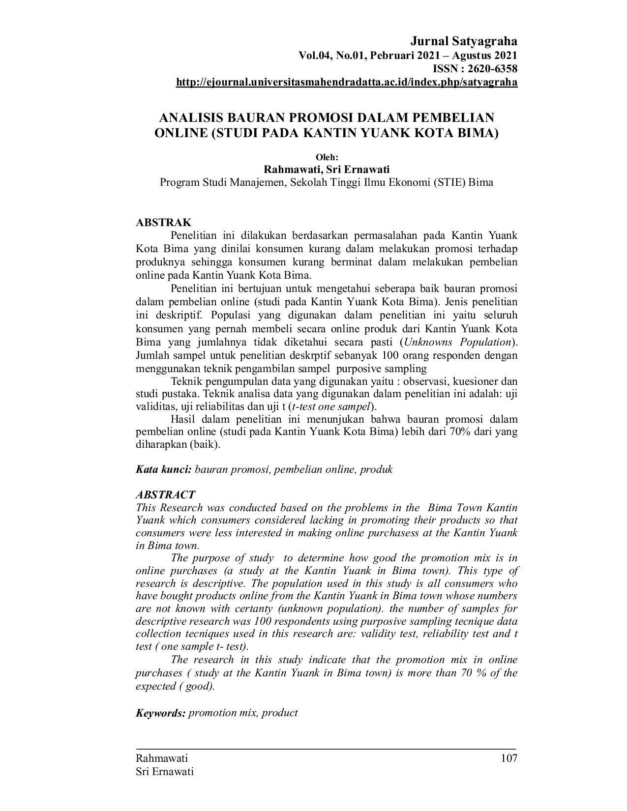 JURIS Analisis Bauran Promosi Dalam Pembelian Online Studi Pada Kantin Yuank Kota Bima