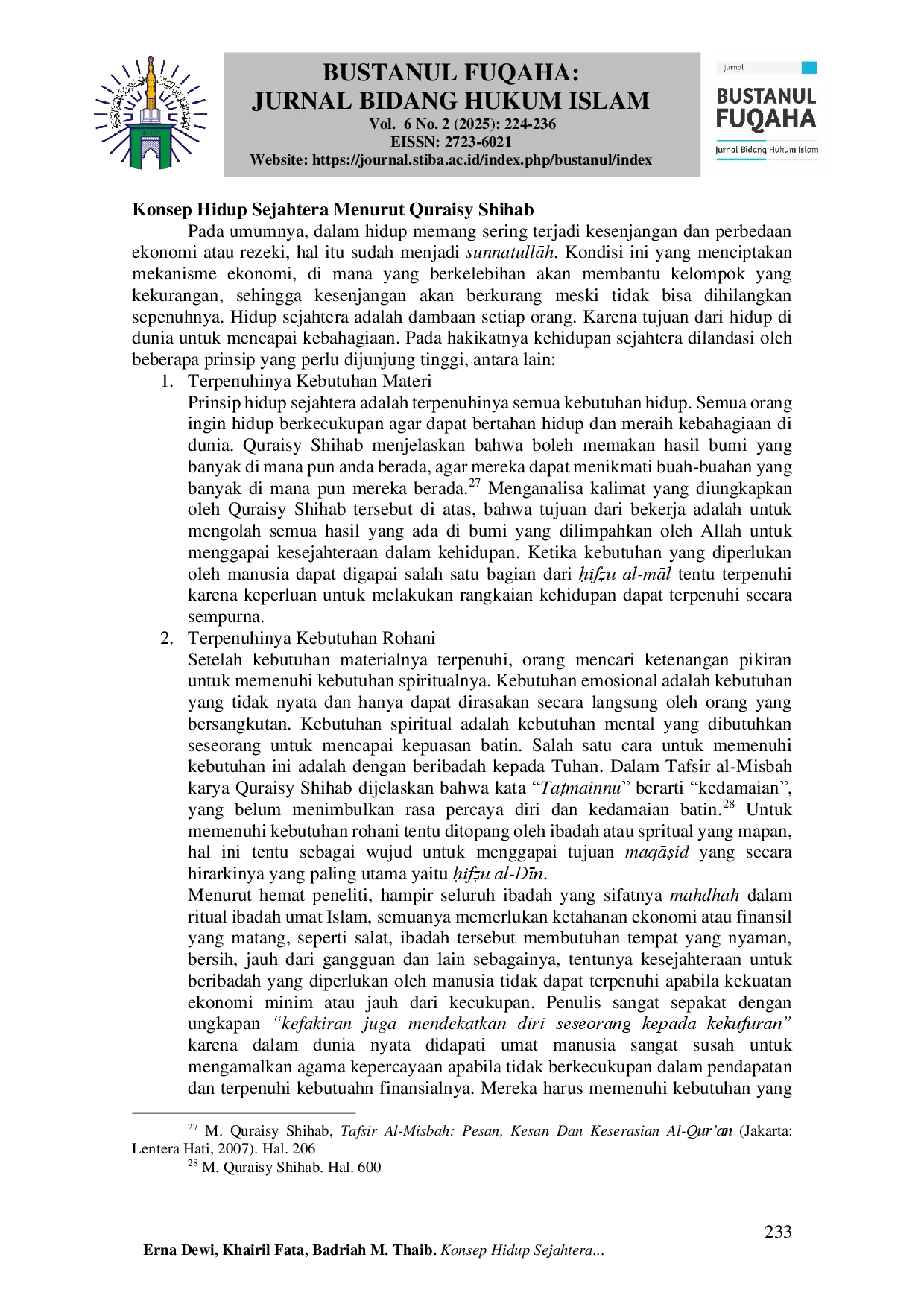 JURIS Konsep Hidup Sejahtera Menurut Quraisy Syihab Perspektif MaqAid al Syar ah The Concept of Prosperous Life According to Quraisy Syihab MaqAid al Syar ah Perspective