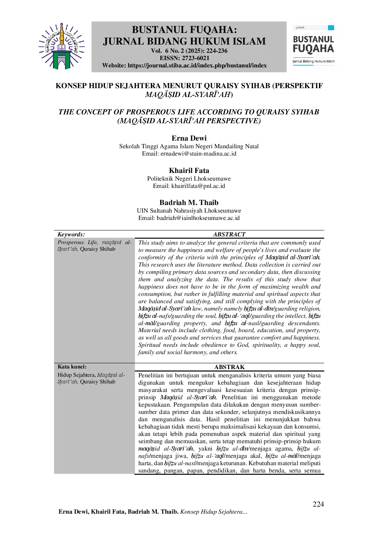 JURIS Konsep Hidup Sejahtera Menurut Quraisy Syihab Perspektif MaqAid al Syar ah The Concept of Prosperous Life According to Quraisy Syihab MaqAid al Syar ah Perspective
