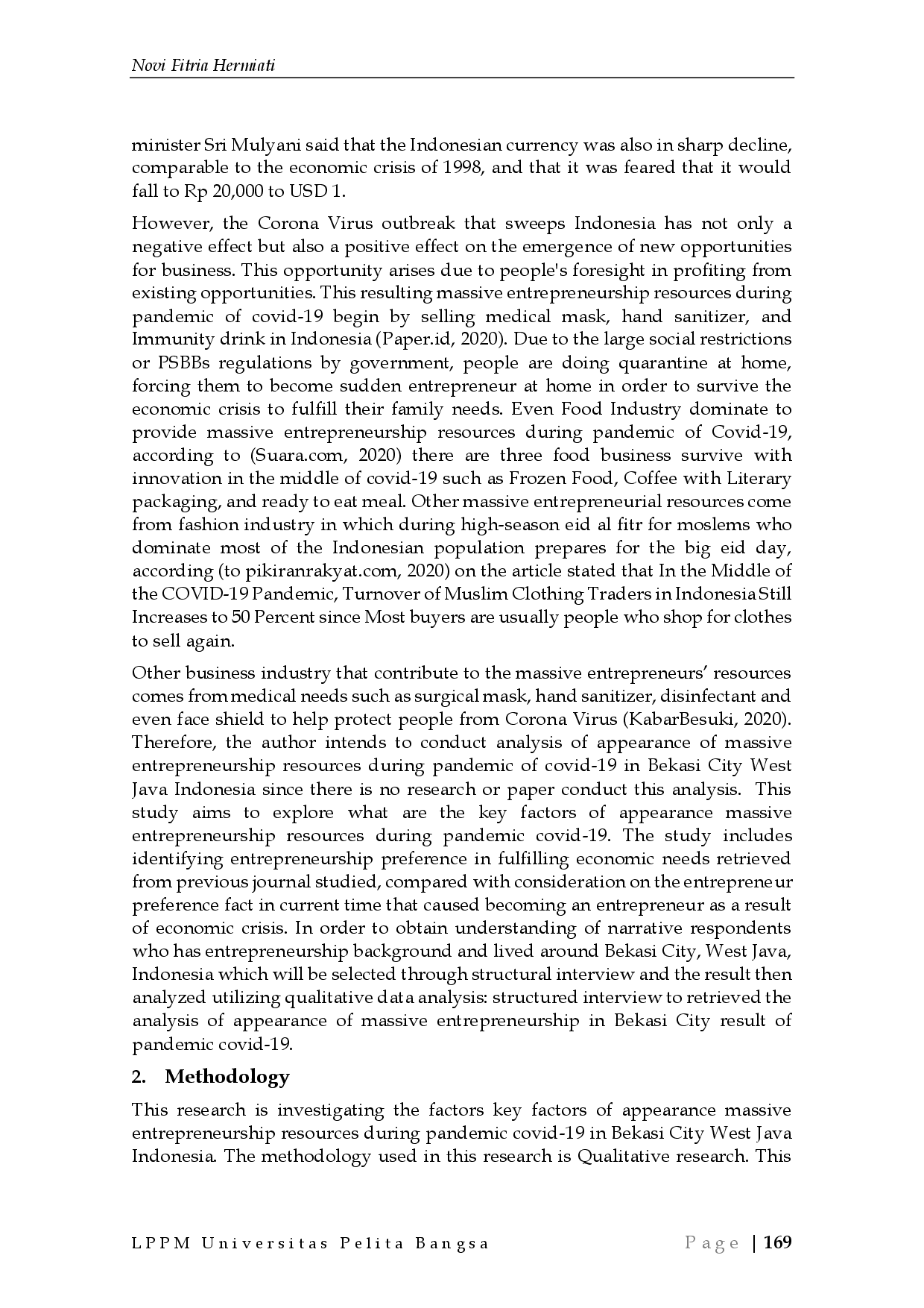 juris The Analysis of Appearance of Massive Entrepreneurship Resources During Pandemic of Covid 19 in Bekasi City West Java Indonesia