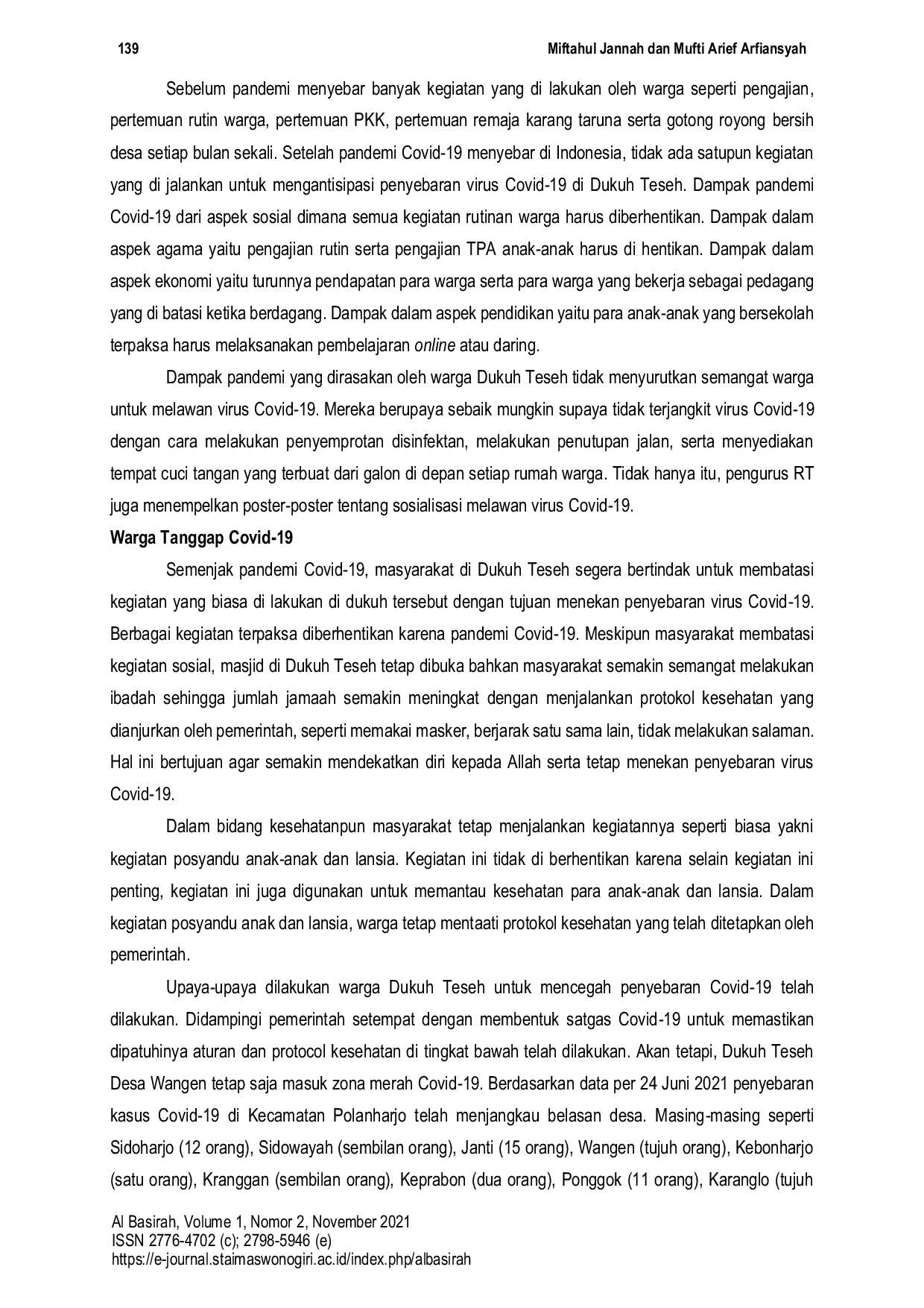 JURIS Optimalisasi Penanggulangan Dampak Pandemi Covid 19 Melalui Pendampingan Masyarakat Di Dukuh Teseh Wangen Polanhajro Klaten