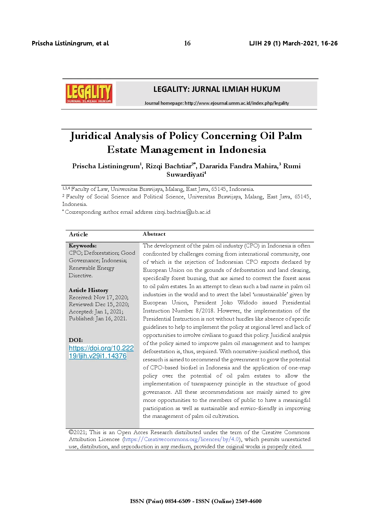 juris Juridical analysis of policy concerning oil palm estate management in Indonesia