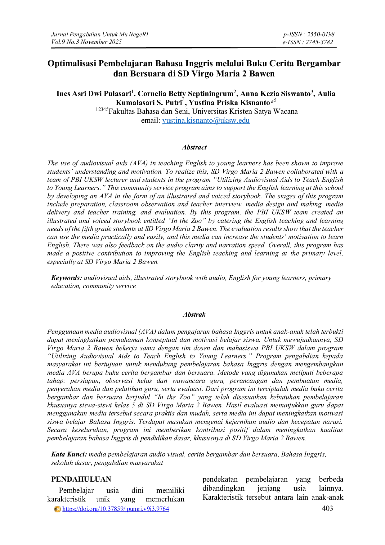 JURIS Optimalisasi Pembelajaran Bahasa Inggris melalui Buku Cerita Bergambar dan Bersuara di SD Virgo Maria 2 Bawen