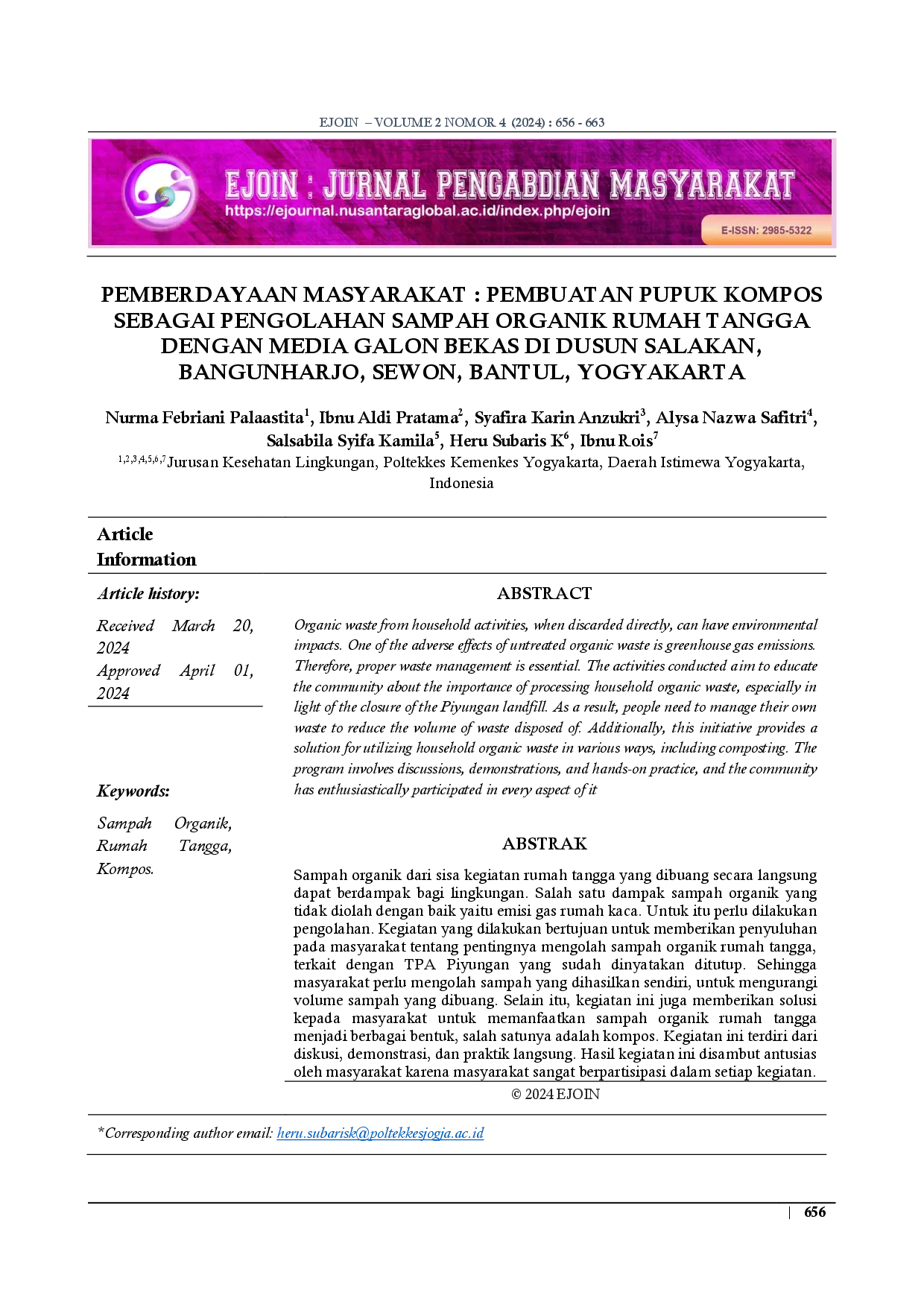 juris Pemberdayaan Masyarakat Pembuatan Pupuk Kompos Sebagai Pengolahan Sampah Organik Rumah Tangga Dengan Media Galon Bekas Di Dusun Salakan Bangunharjo Sewon Bantul Yogyakarta
