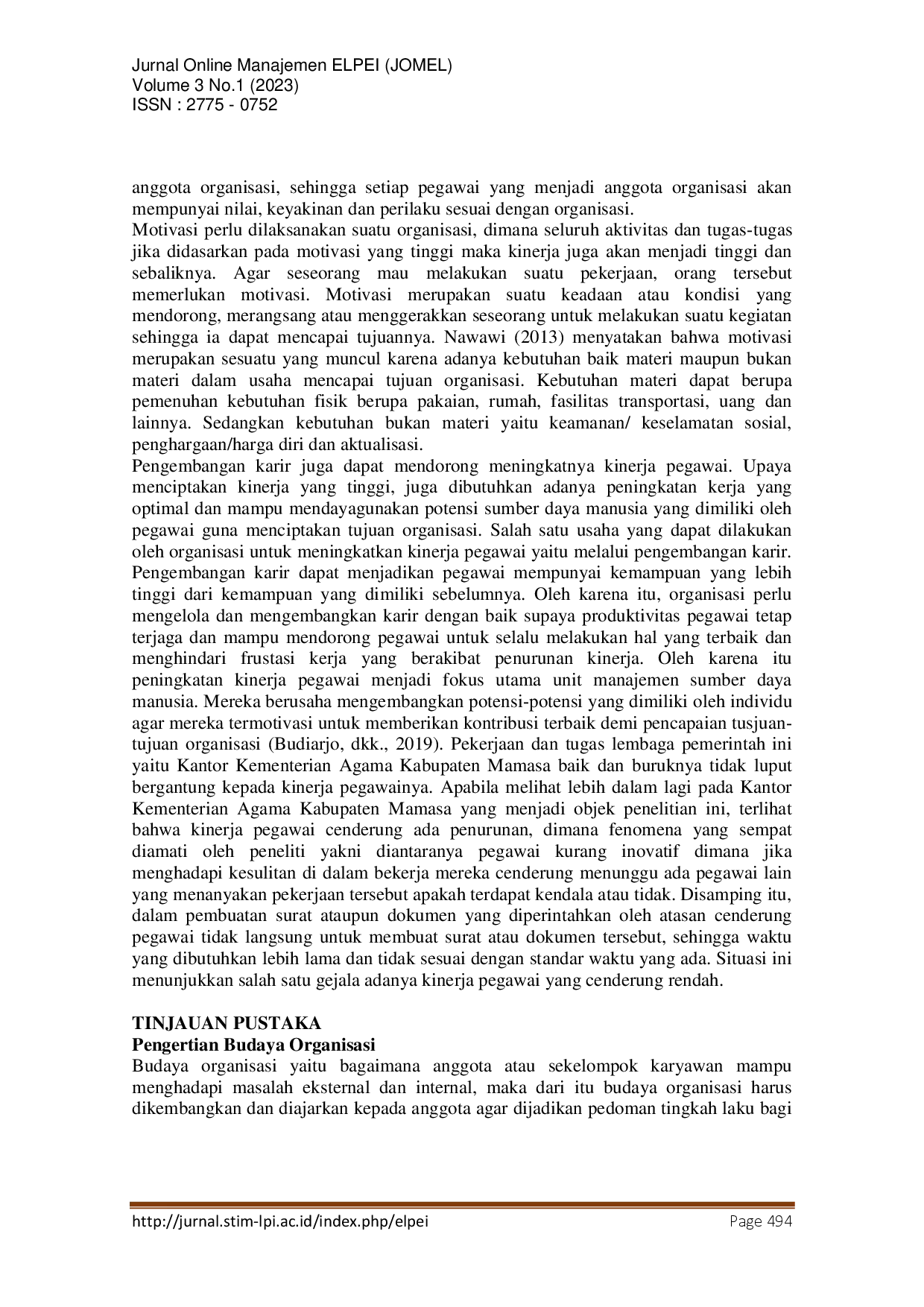 juris Pengaruh Budaya Organisasi Motivasi dan Pengembangan Karir Terhadap Kinerja Pegawai Pada Kantor Kementerian Agama Kabupaten Mamasa