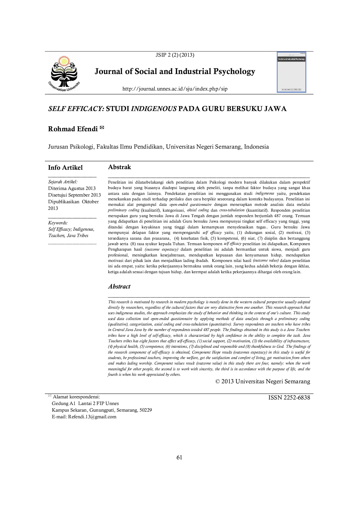 JURIS SELF EFFICACY STUDI INDIGENOUS PADA GURU BERSUKU JAWA