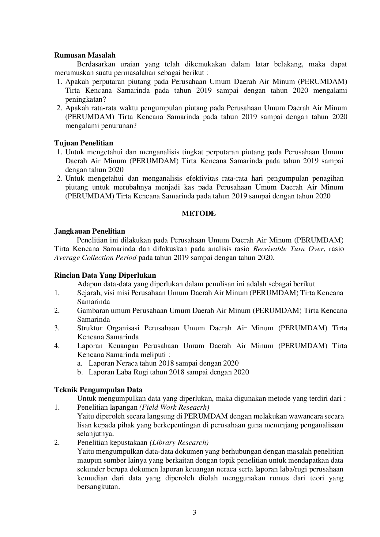 JURIS Analisis Efektivitas Penagihan Piutang Di PERUMDAM Tirta Kencana Samarinda