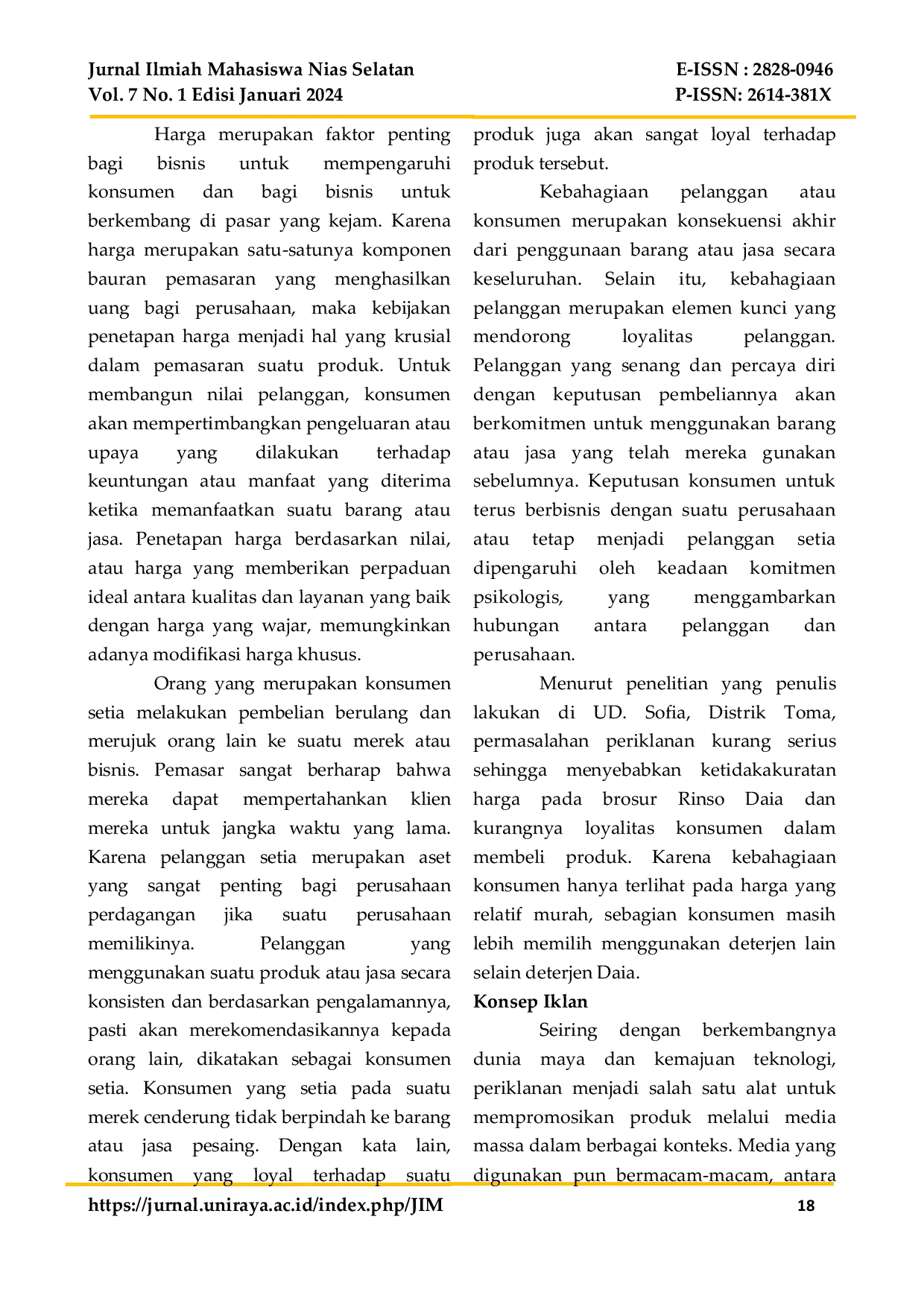 JURIS Pengaruh Iklan dan Harga Produk Terhadap Loyalitas Konsumen Deterjen Daia Dengan Kepuasan Konsumen Sebagai Variabel Intervening Penelitian Pada UD Sofia Kecamatan Toma