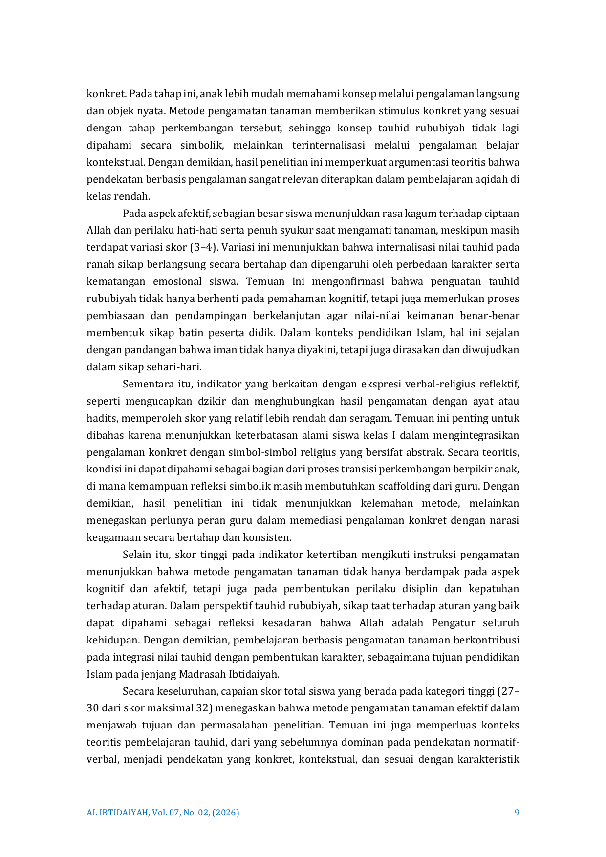 JURIS Penguatan Tauhid Rububiyah Melalui Metode Pengamatan Tanaman Pada Siswa Kelas I Madrasah Ibtidaiyah