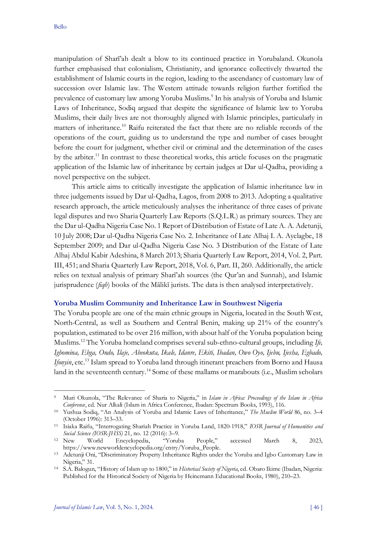 JURIS Islamic Law of Inheritance among the Yoruba of Southwest Nigeria A Case Study of Dar ul Qadha Arbitration Panel