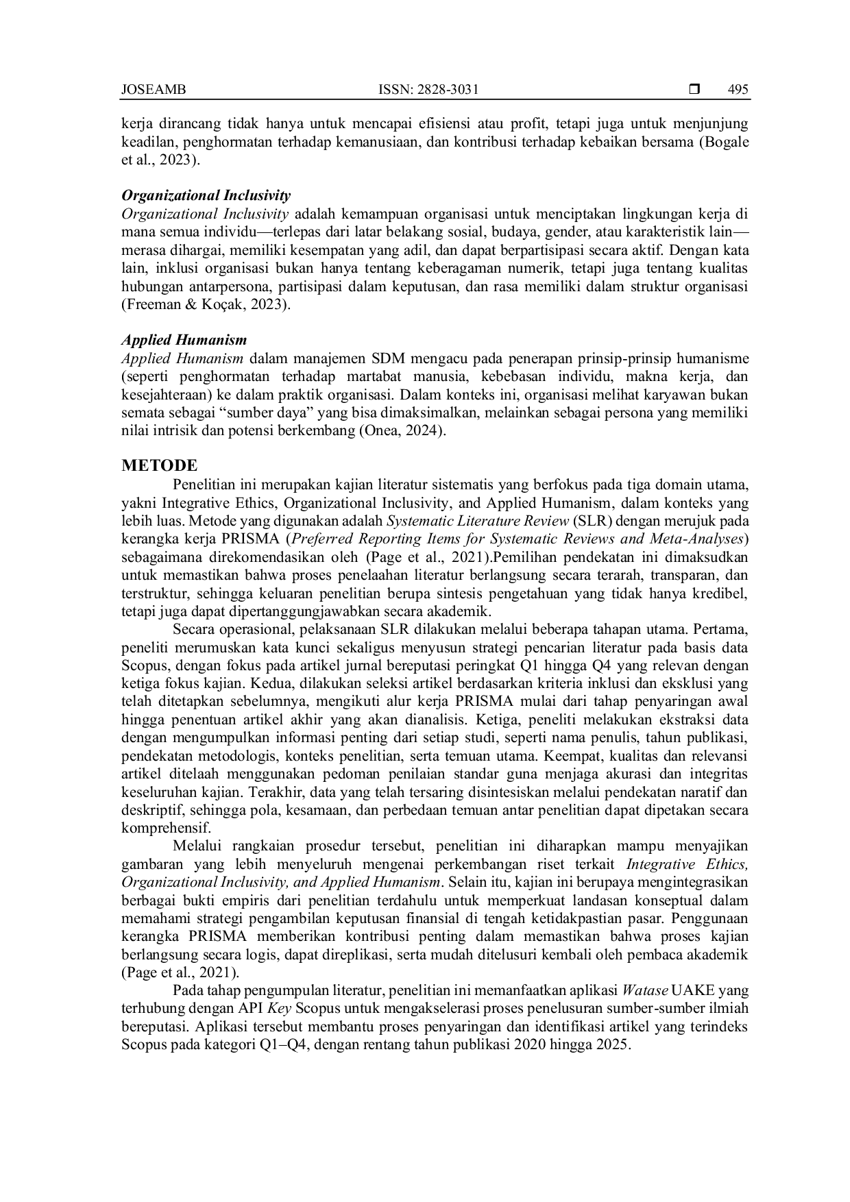 JURIS Formulasi Nilai Etika dan Inklusi sebagai Dasar Humanistik dalam Pengelolaan SDM Masa Kini