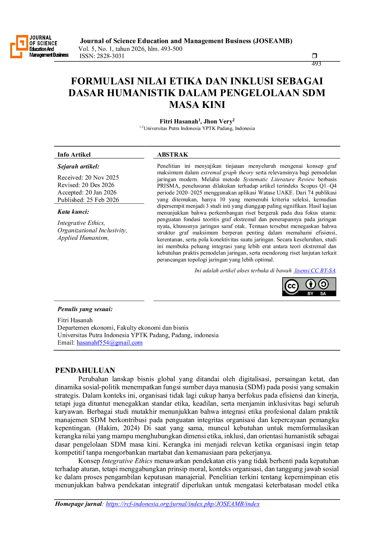 JURIS Formulasi Nilai Etika dan Inklusi sebagai Dasar Humanistik dalam Pengelolaan SDM Masa Kini